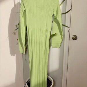 Fitted Lime Green Ribbed Knit Dress